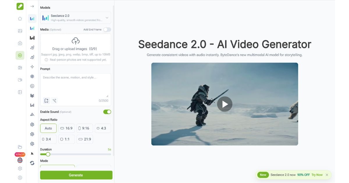 Seedance 2.0 model page on VisualGPT